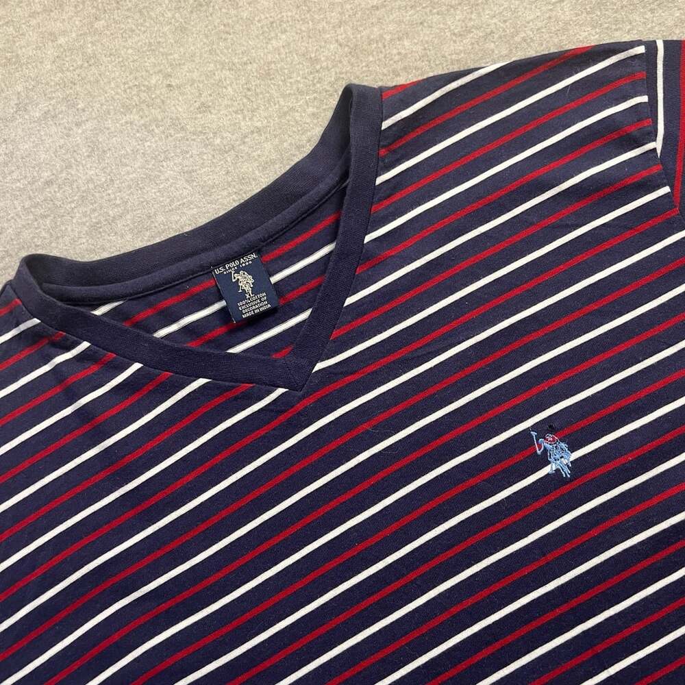 U.S. Polo Assn. Striped V-Neck T-Shirt Size XL Navy Red White